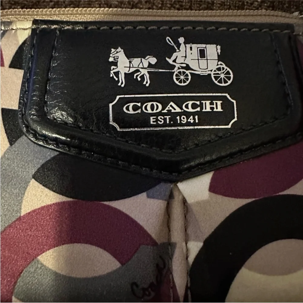 Coach Signature Logo Leather Fabric Coin Purse‎ NWOT